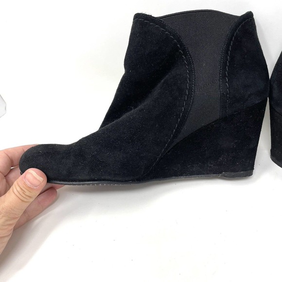 Stuart Weitzman Black Suede Platform Wedge Heel Ankle Boot Size 8 ½ - Picture 6 of 10